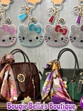 Sparkling Rhinestone Hello Kitty Keychain Bag Charm - Pink, Blue, Red, Purple
